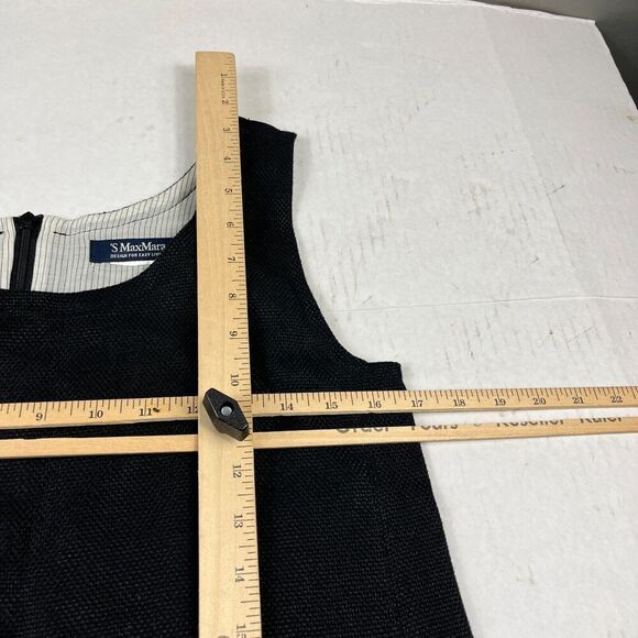 'S Max Mara Shift Dress Black Sleeveless Fringe Back Zip Work Casual Size 6/8 - Picture 9 of 12